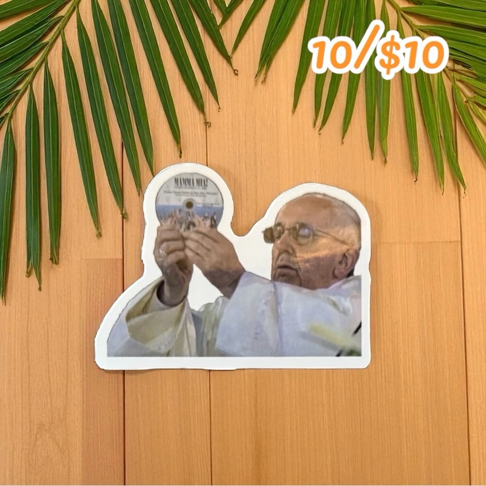 Mamma Mia Priest Meme Vinyl Sticker – Funny Movie CD Blessing Design